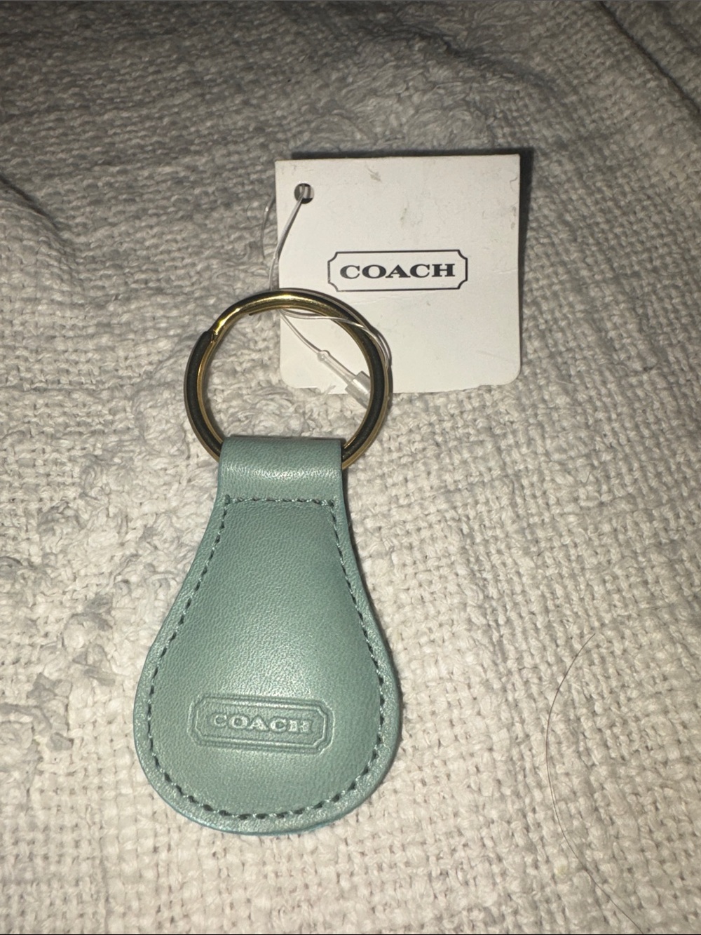 COACH Mint Green Leather Keyring with Gold Hardware